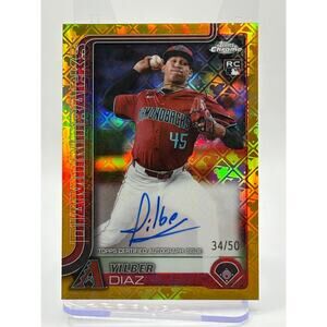 2025 Topps Chrome Logofractor Yilber Diaz Rookie Gold Refractor Auto 34/50 SP RC